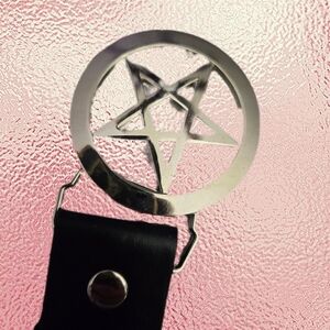 Silver Pentagram Belt Buckle with Black Studded Strap